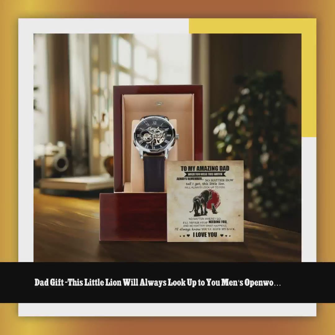 Dad Gift -This Little Lion Will Always Look Up to You Men's Openwork Watch with Gift Box by@Outfy