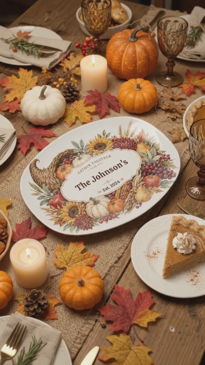 Personalized Fall Platter, Custom Family Name Serving Platter, Harvest Thanksgiving Tray, Autumn Hostess Gift, Housewarming Gift
