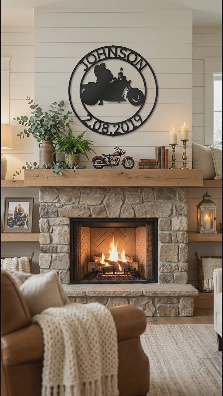 Personalized Motorcycle Couple Metal Wall Art Sign – Custom Names and Date Steel Sign – Biker Wedding Gift – Anniversary Decor – Ride Together Wall Art