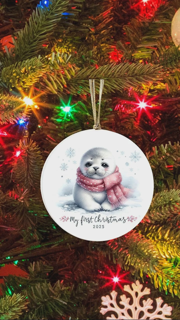 My First Christmas 2025 Arctic Seal Pup Tree Ornament Baby’s First Christmas Keepsake, Cute Newborn Gift