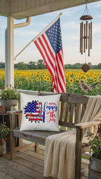Happy 4th of July Sunflower Pillow – Patriotic Floral Throw Pillow – Red White Blue Farmhouse Decor – Americana Outdoor Cushion