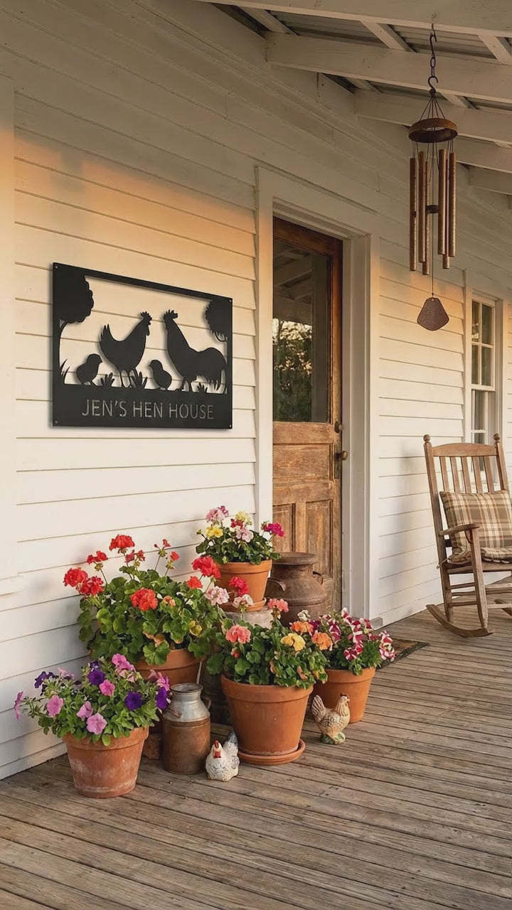 Personalized Chicken Coop Metal Sign | Custom Hen House Farmhouse Wall Decor | Chicken Family Metal Art