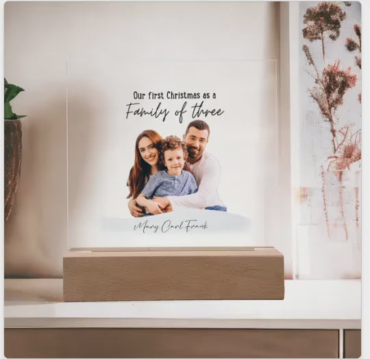 Family Acrylic Plaque – “Our First Christmas as a Family of…” | Custom Name & Family Size Light-Up Holiday Gift