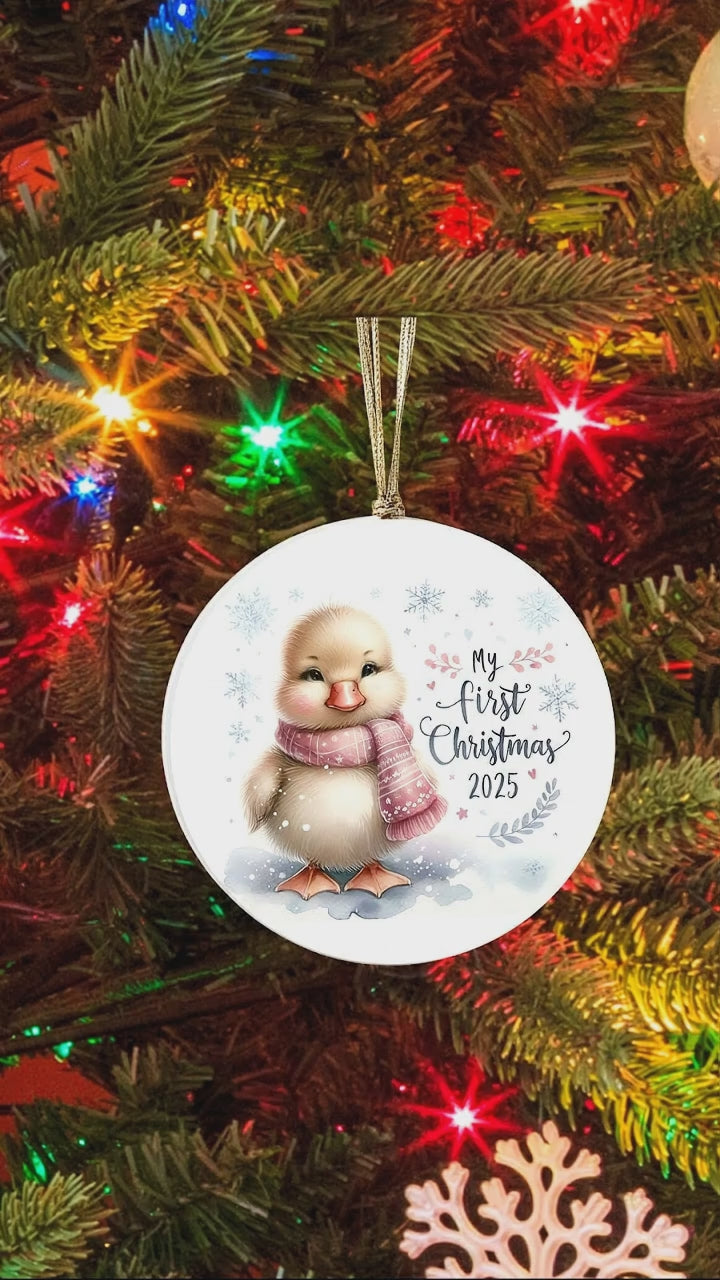 My First Christmas 2025 Duckling Ornament – Baby’s First Christmas Keepsake, Cute Newborn Gift, Durable MDF Ornament with Gold Cord