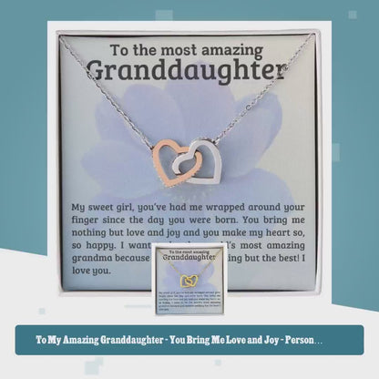 To My Amazing Granddaughter - You Bring Me Love and Joy - Personalized Interlocking Hearts Pendant Necklace by@Outfy