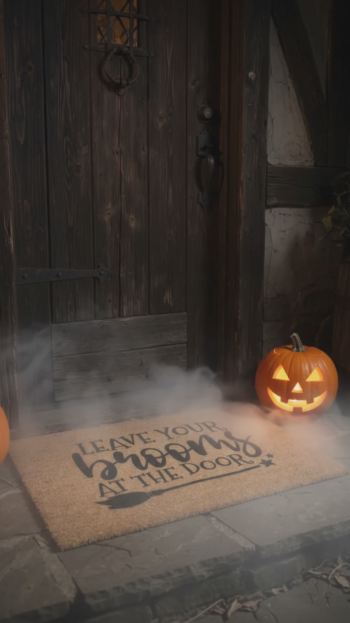 Leave Your Brooms at the Door Halloween Doormat – Funny Witch Outdoor Mat