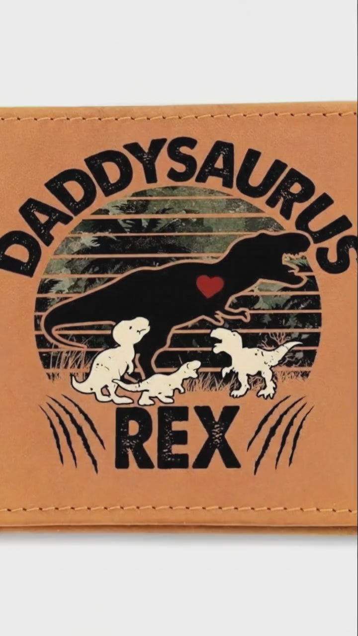 Daddysaurus Rex Leather Wallet Funny Dad Gift Personalized Dinosaur Wallet Gift for Father Birthday Christmas Gift for Him Cute Dino Dad Wallet