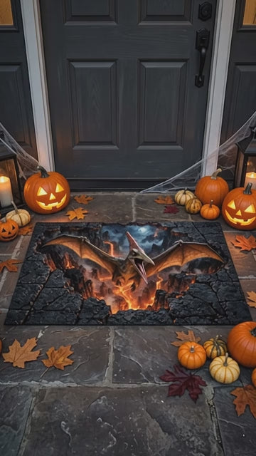 Pterodactyl 3D Optical Illusion Doormat, Volcanic Chasm Dinosaur Floor Mat, Prehistoric Flying Reptile Door Mat, Dino Gift