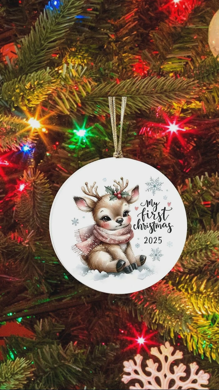 My First Christmas 2025 Deer Ornament – Baby’s First Christmas Keepsake, Cute Newborn Gift, Durable MDF Ornament with Gold Cord