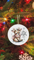 My First Christmas 2025 Deer Ornament – Baby’s First Christmas Keepsake, Cute Newborn Gift, Durable MDF Ornament with Gold Cord