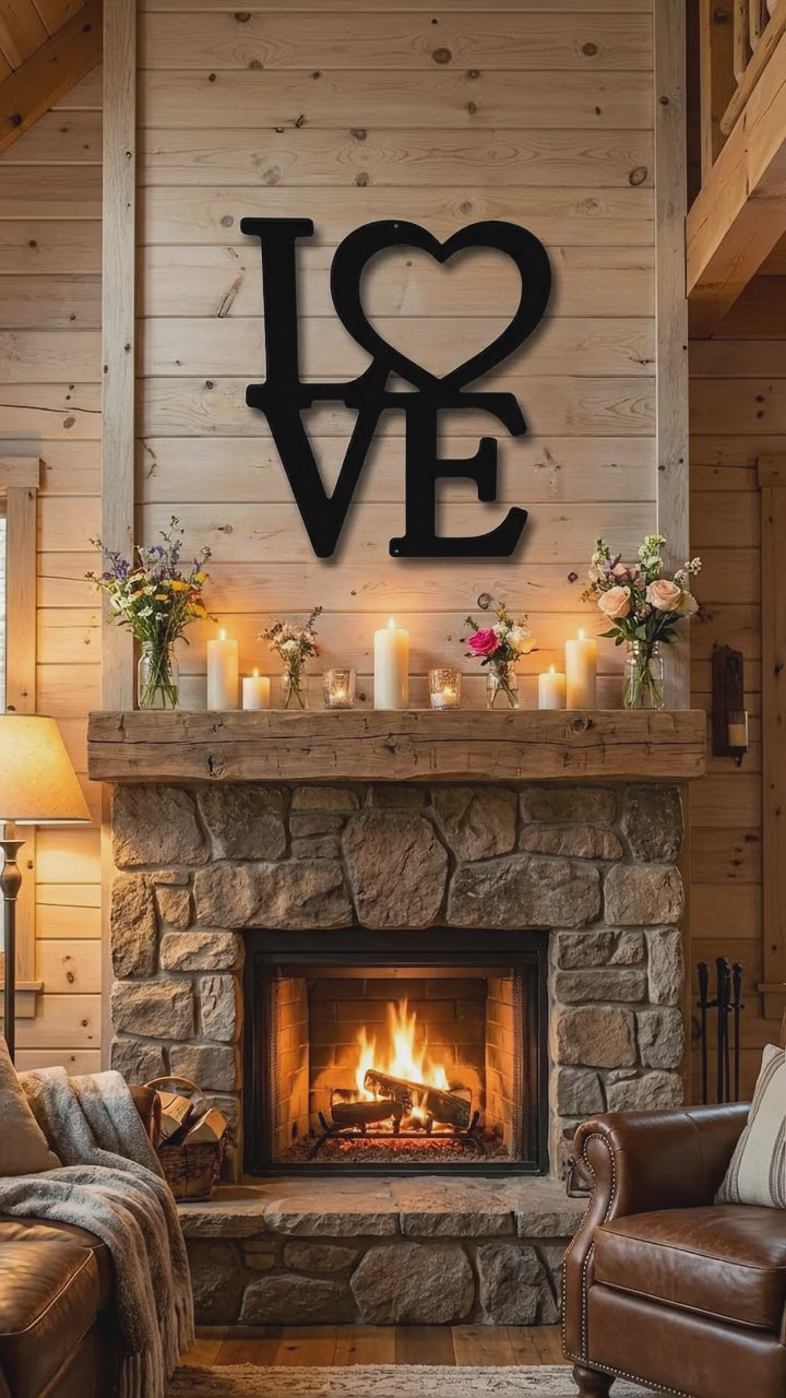 LOVE Metal Wall Art Sign with Heart – Romantic Steel Wall Decor – Wedding Anniversary Gift – Modern Farmhouse Decor