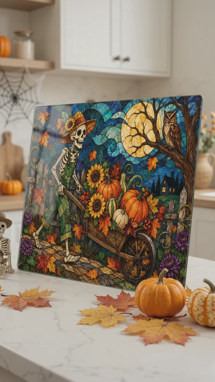 Halloween Personalized Glass Cutting Board, Spooky Pumpkin Farmhouse Kitchen Decor