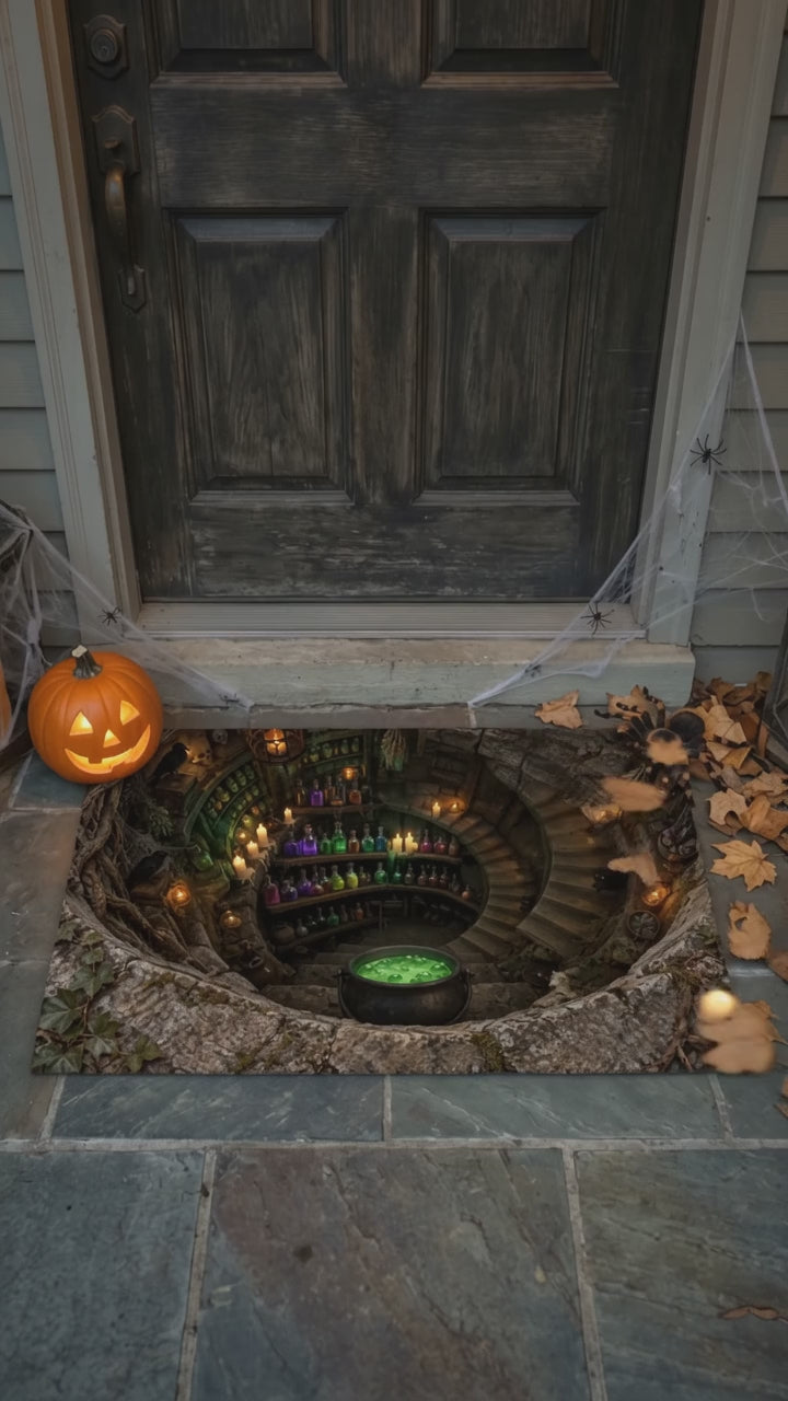 Witch Doormat, Halloween 3D Optical Illusion Door Mat, Witch Apothecary Cellar Welcome Mat, Spooky Porch Decor, Haunted House Entrance