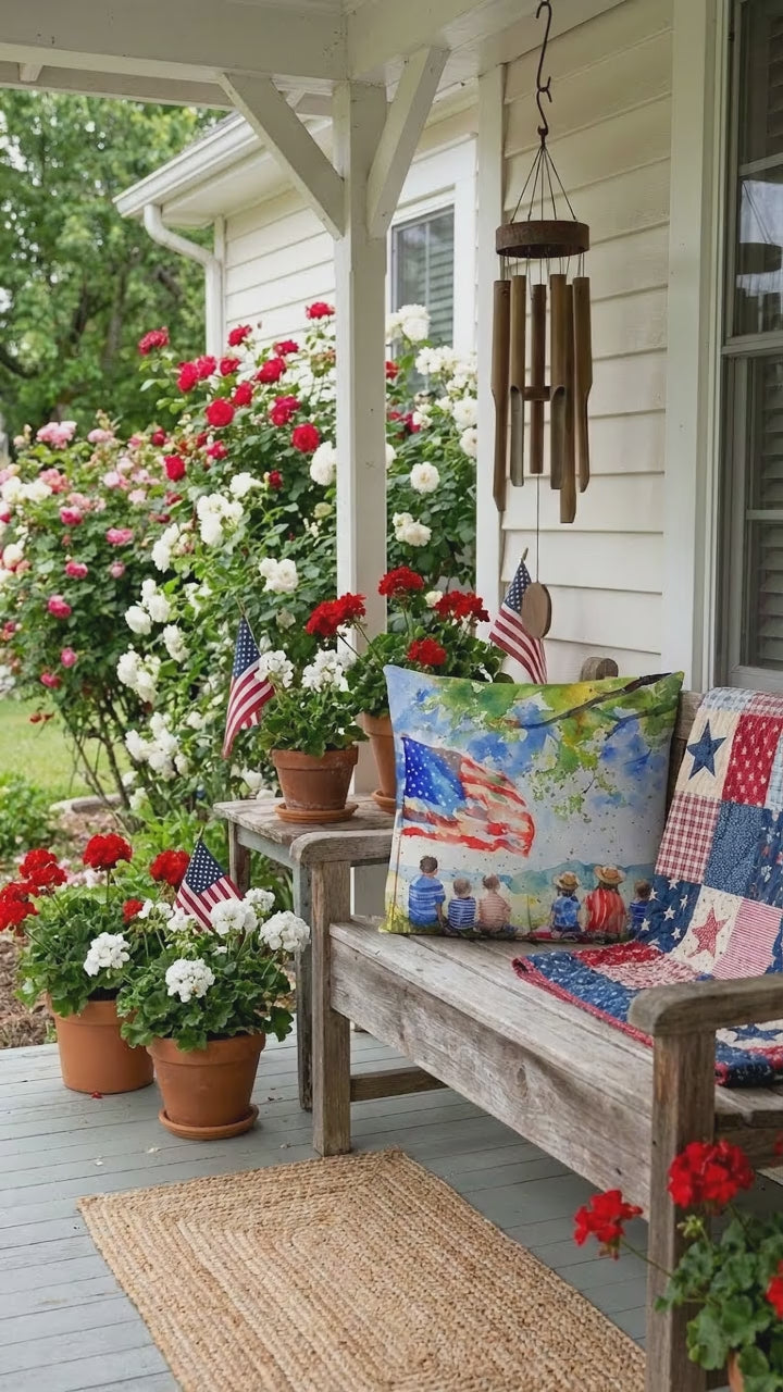 Patriotic Home Decor Waiting for Fireworks Fourth of July Indoor-Outdoor Pillow