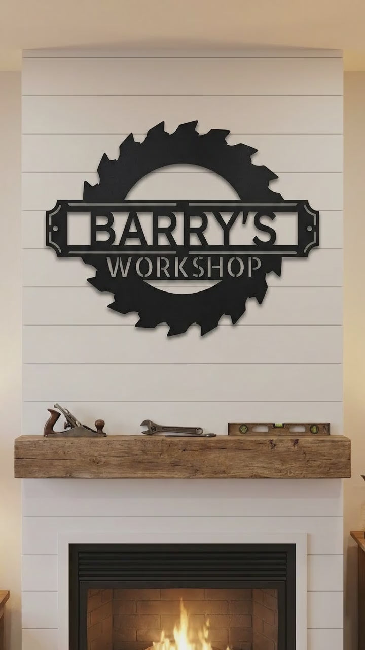 Workshop Personalized Metal Sign, Custom Saw Blade Sign, Garage Wall Decor