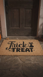 Trick or Treat Coir Doormat – Cute Black Cat Halloween Welcome Mat | Spooky Front Porch Decor | Rustic Fall Entryway Rug
