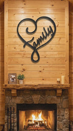 Family Name Heart Metal Wall Art Sign – Custom Steel Family Love Monogram – Laser Cut Amish Crafted Metal Home Decor