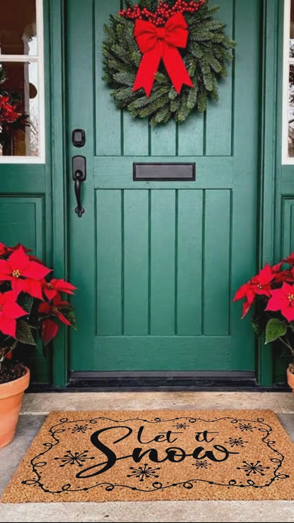 Let It Snow Christmas Doormat | Rustic Winter Coir Welcome Mat | Farmhouse Holiday Front Porch Décor