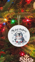 My First Christmas 2025 Penguin Ornament – Baby’s First Christmas Keepsake, Cute Newborn Gift, Durable MDF Ornament with Gold Cord