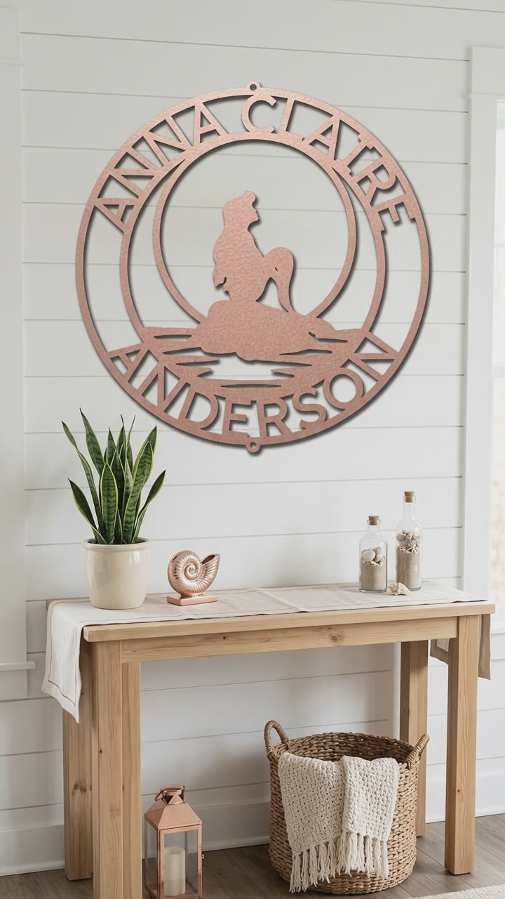 Personalized Mermaid Metal Wall Art Sign – Custom Name Steel Wall Decor for Girls Room – Ocean Themed Nursery and Bedroom Decor