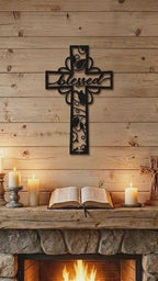 Blessed Cross Metal Wall Art | Christian Cross Decor | Inspirational Faith Wall Hanging