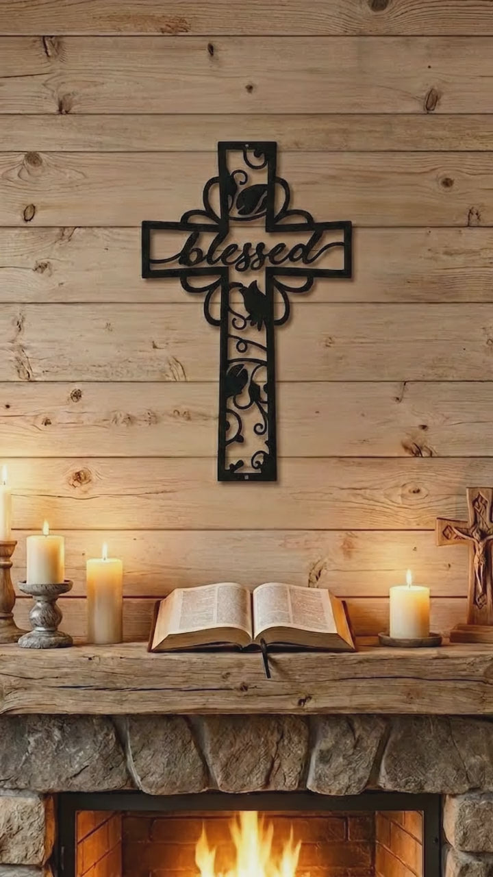 Blessed Cross Metal Wall Art | Christian Cross Decor | Inspirational Faith Wall Hanging
