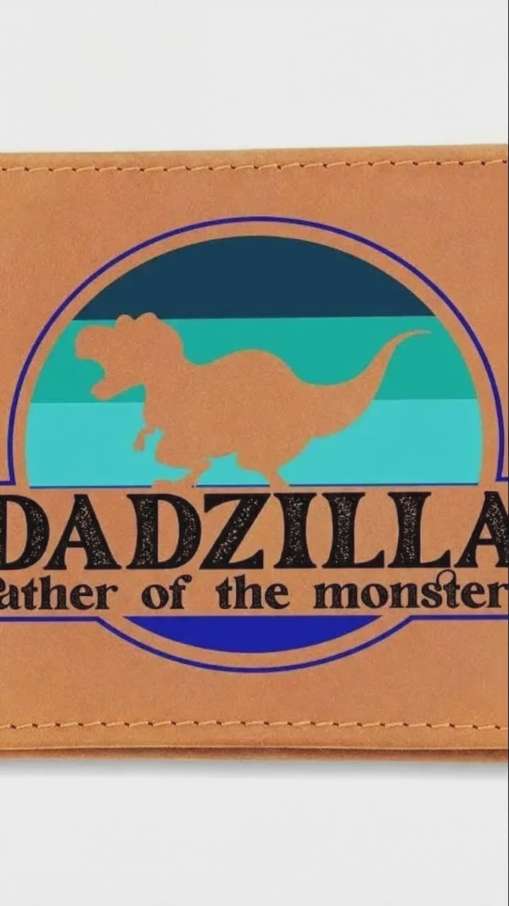 Dadzilla Leather Wallet Funny Dad Gift T Rex Dinosaur Wallet Father of Monsters Bifold Wallet Unique Fathers Day Gift for Him