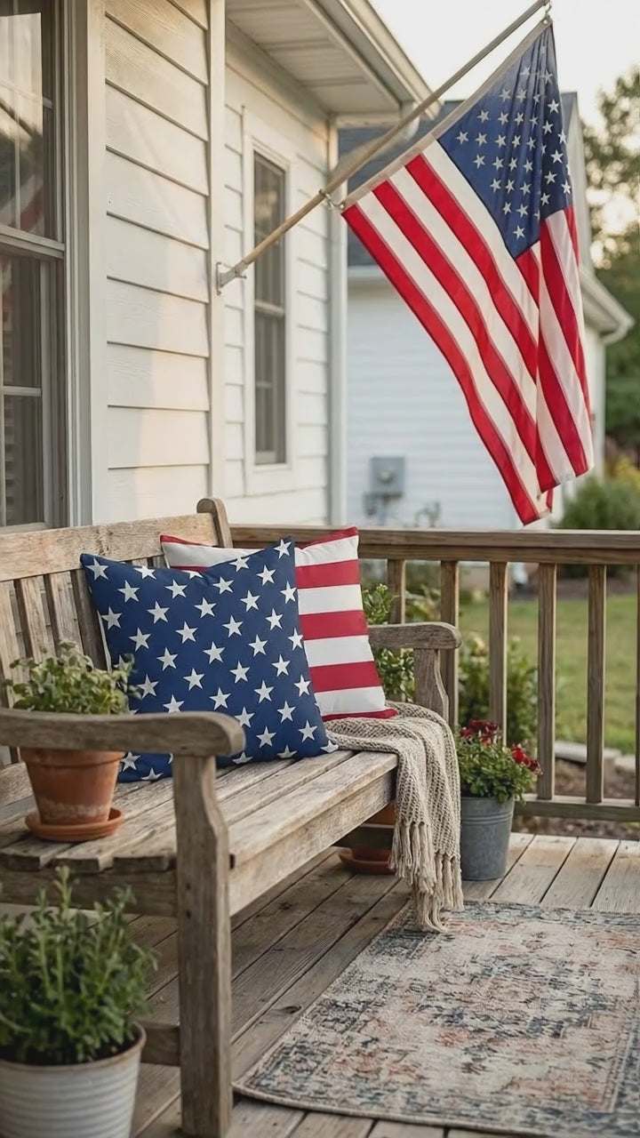 American Flag Stars and Stripes Patriotic Indoor-Outdoor Pillow