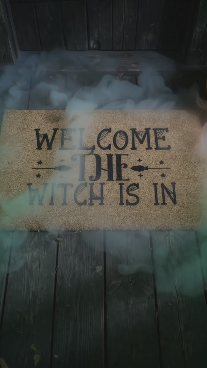 Welcome the Witch Is In - Coir Doormat – Funny Witch Halloween Welcome Mat | Spooky Fall Front Porch Decor | Rustic Farmhouse Entryway Rug