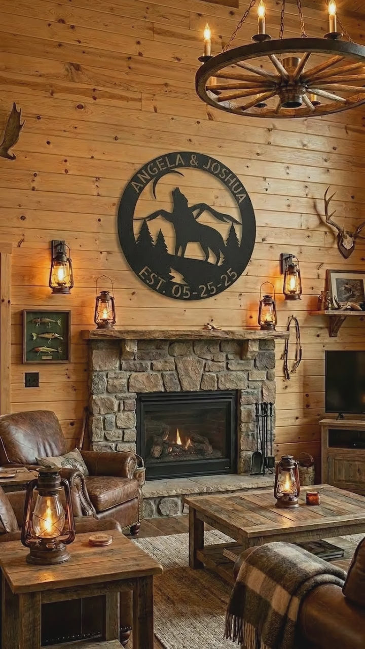 Personalized Howling Wolf Metal Wall Art Sign - Custom Name Laser Cut Decor for Home, Cabin, Lodge - Unique Rustic Wildlife Gift