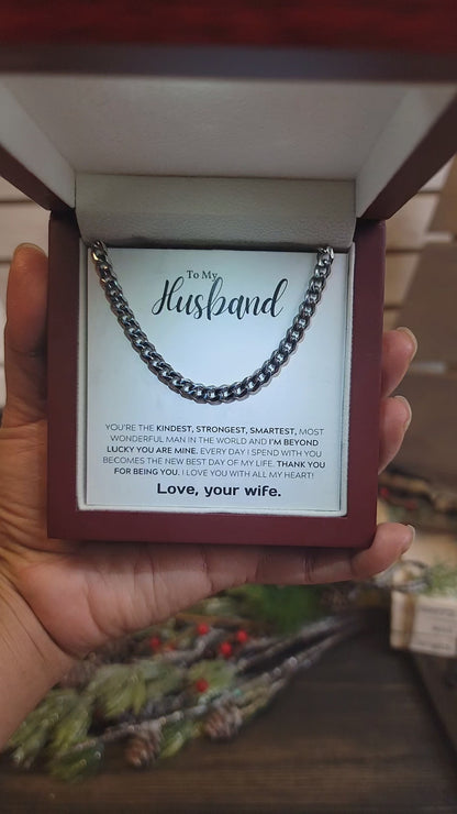 To My Wonderful Husband I Am Lucky Cuban Link Chain Necklace