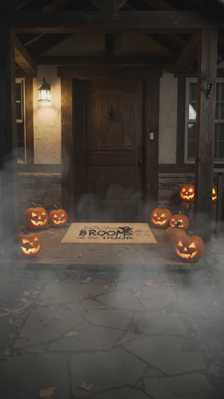 Leave Your Brooms at the Door Coir Doormat – Funny Witch Halloween Welcome Mat | Spooky Fall Front Porch Decor | Rustic Outdoor Entry Rug