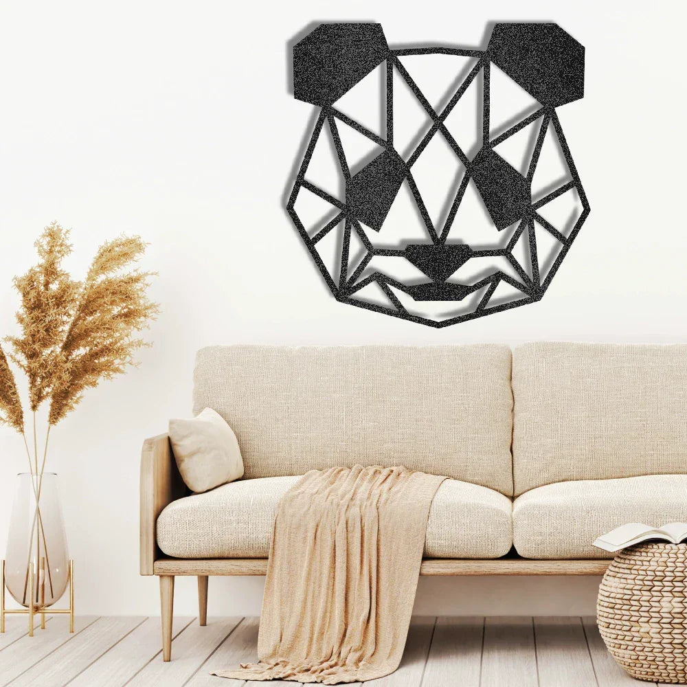 Geometric Panda Metal Wall Art – Modern Animal Steel Décor – Minimalist Panda Head Wall Hanging