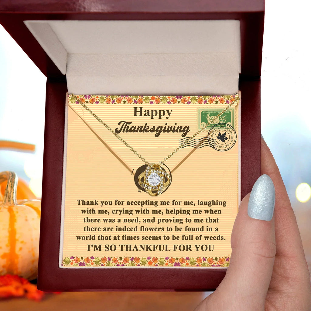 Thanksgiving Gift for Her – “I’m So Thankful for You” Love Knot Necklace with Message Card | Heartfelt Gratitude Gift for Her