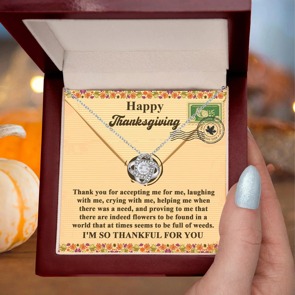 Thanksgiving Gift for Her – “I’m So Thankful for You” Love Knot Necklace with Message Card | Heartfelt Gratitude Gift for Her