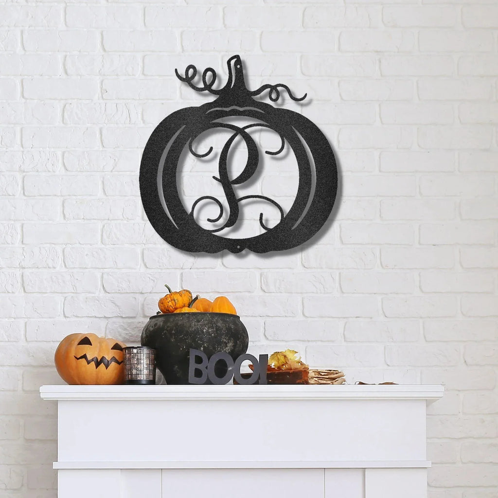 Pumpkin Custom Family Name Initial Monogram Indoor Outdoor Steel Wall Sign