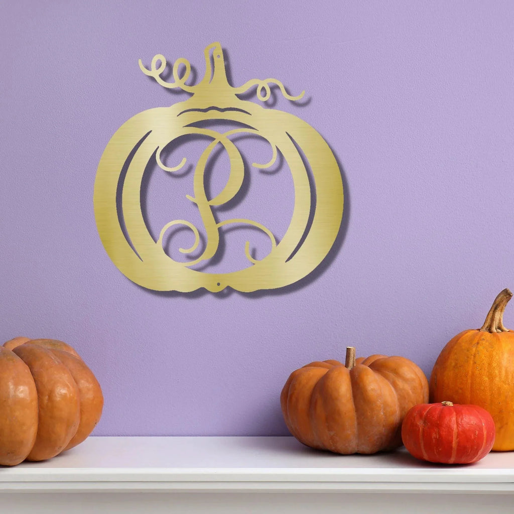 Pumpkin Custom Family Name Initial Monogram Indoor Outdoor Steel Wall Sign