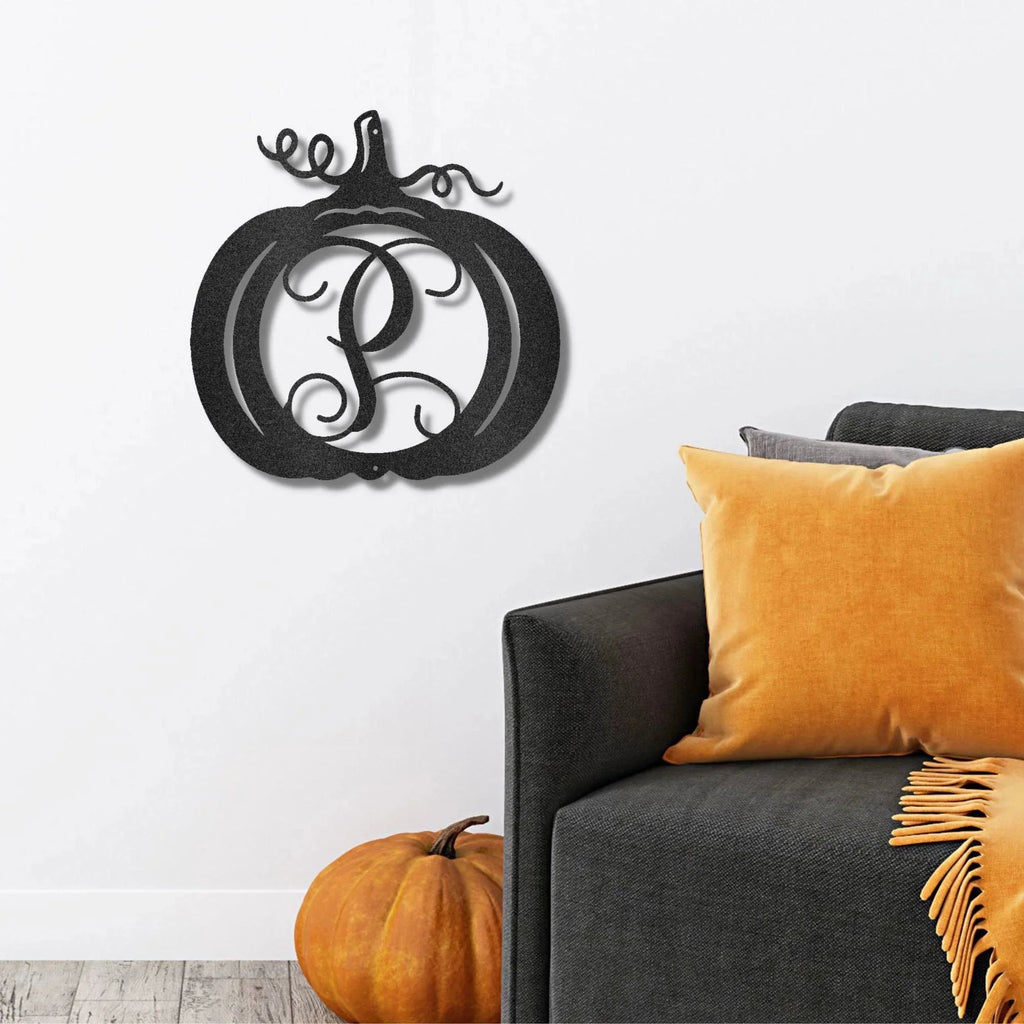 Pumpkin Custom Family Name Initial Monogram Indoor Outdoor Steel Wall Sign