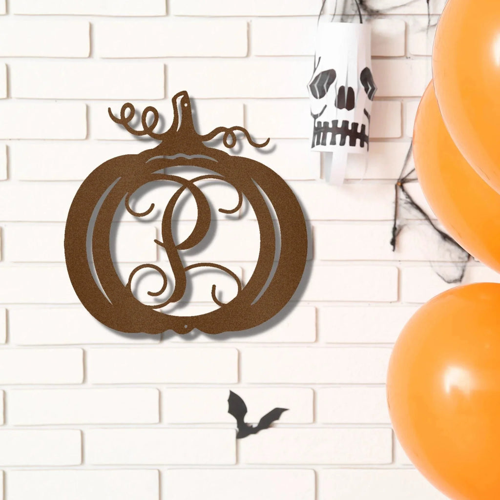 Pumpkin Custom Family Name Initial Monogram Indoor Outdoor Steel Wall Sign
