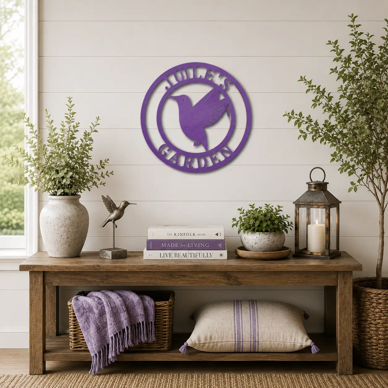 Personalized Hummingbird Metal Wall Art | Custom Garden Name Sign | Hummingbird Garden Decor | Personalized Outdoor Metal Sign | Made in USA