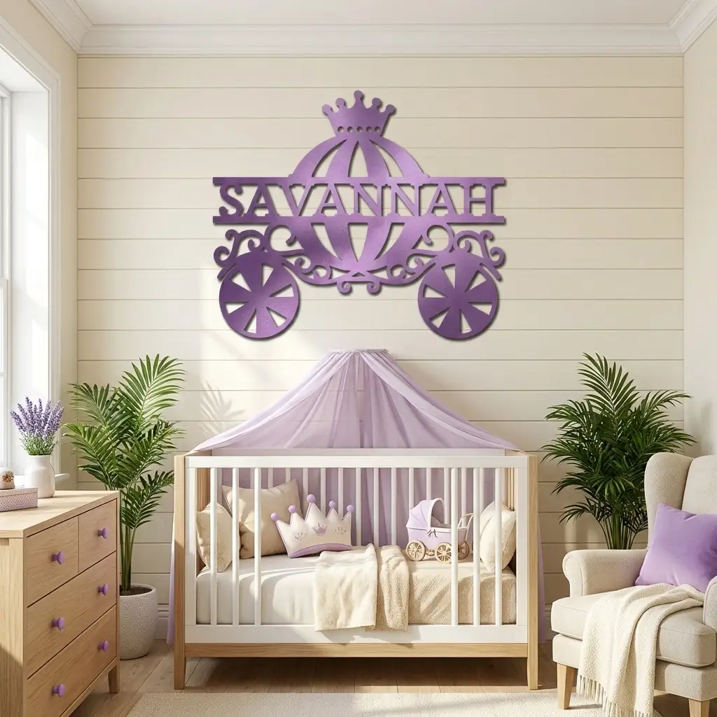 Personalized Fairytale Carriage Metal Wall Art | Custom Name Princess Carriage Sign | Girls Bedroom Decor | Whimsical Metal Wall Art | Made in USA