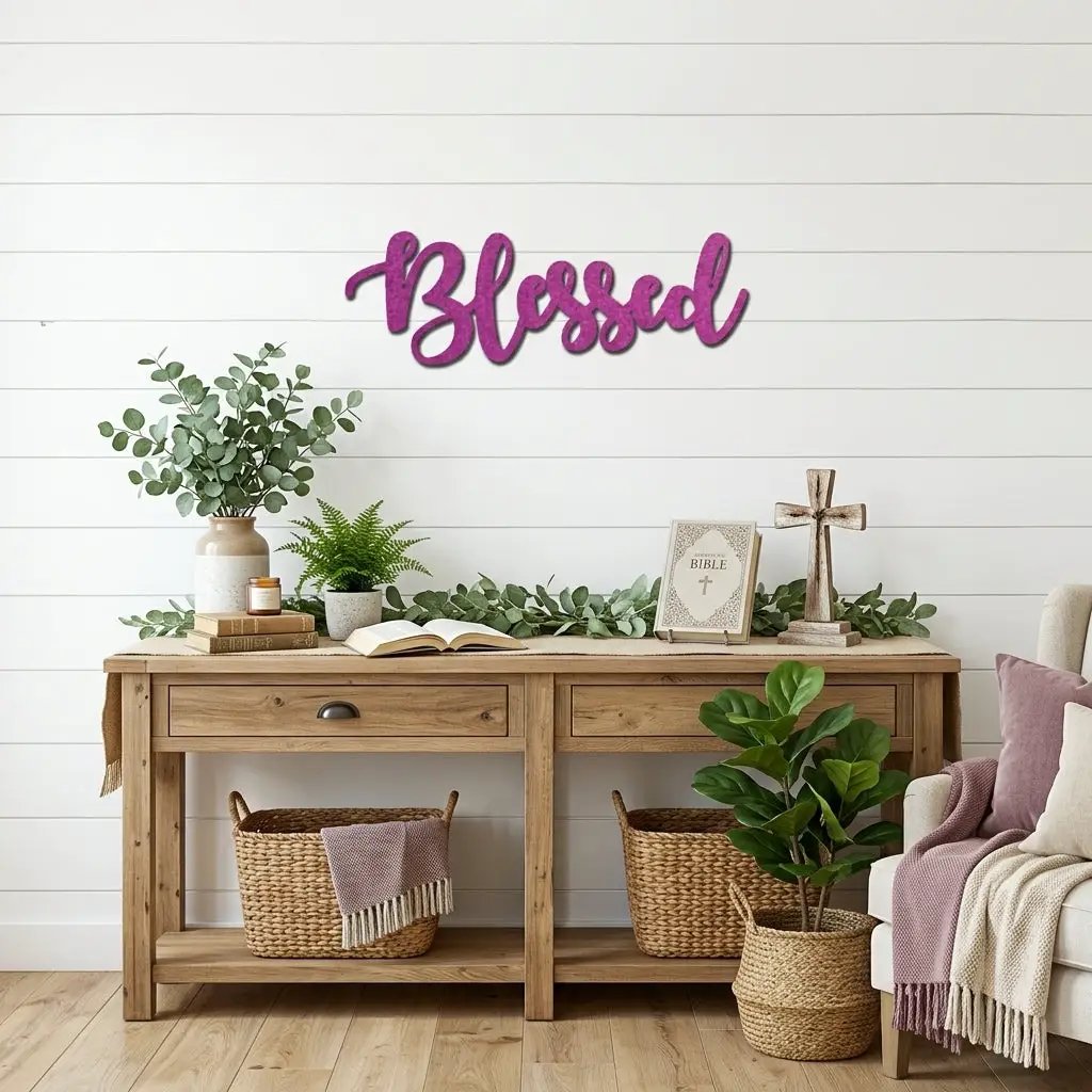 Blessed Word Script Indoor Outdoor Steel Walll Sign