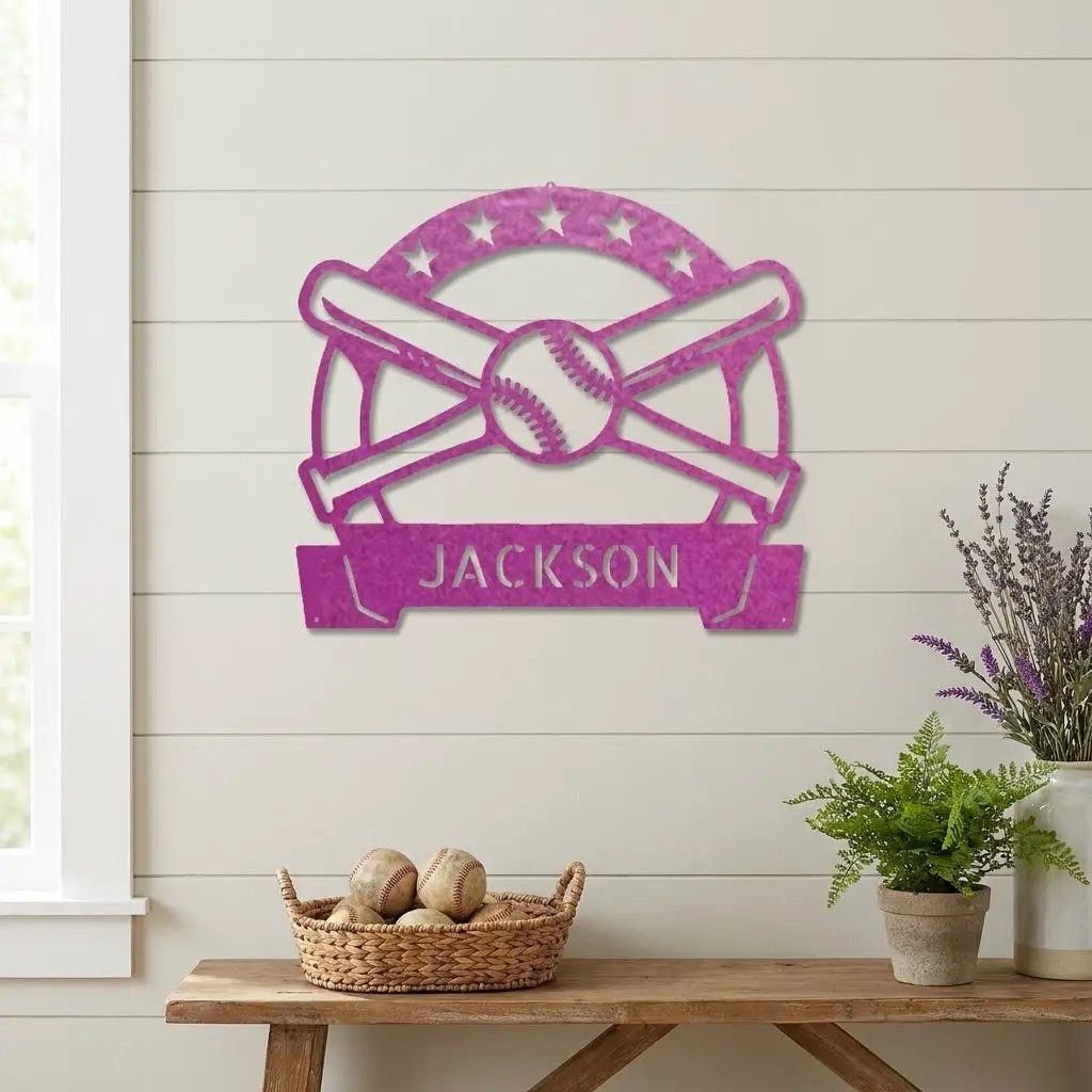 Personalized Baseball Metal Wall Art – Custom Name Baseball Sign – Baseball Bat & Ball Decor – Coach Gift – Sports Wall Art