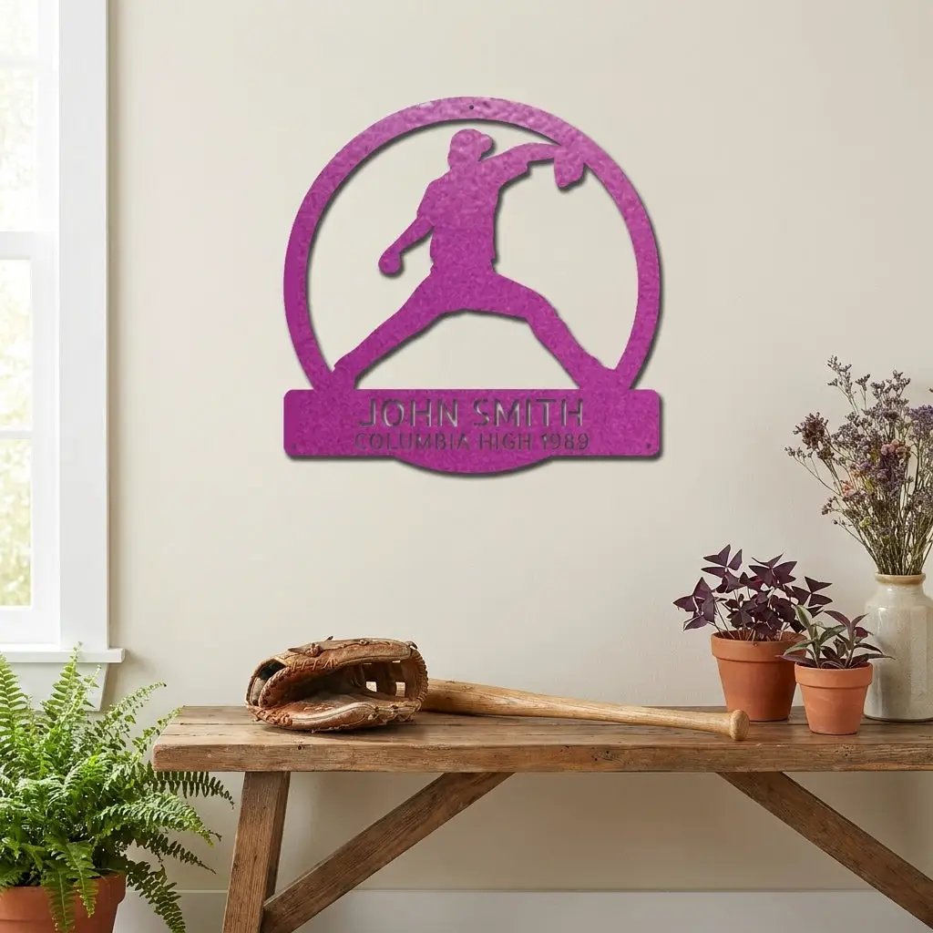 Personalized Baseball Player Metal Sign, Custom Name Baseball Wall Art, Baseball Gift for Player, Sports Decor, Coach Gift