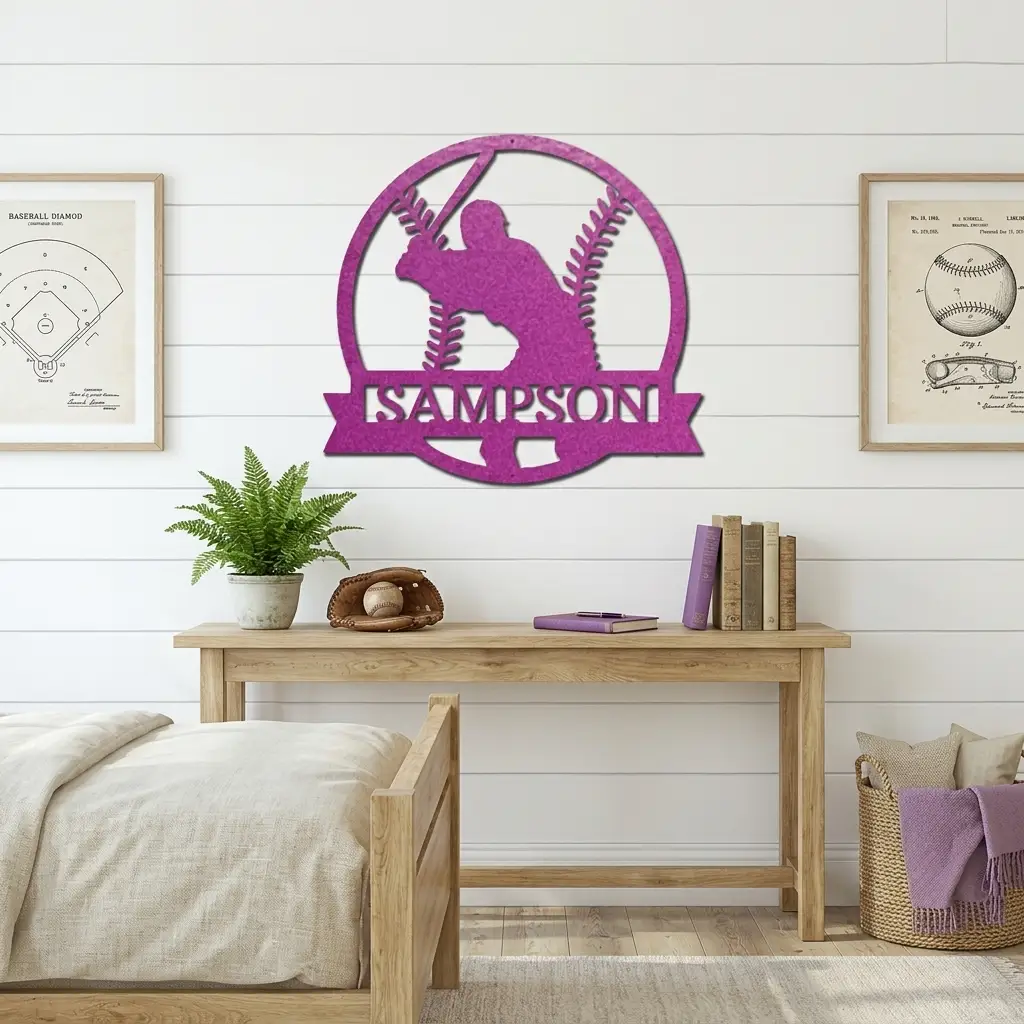 Baseball Player Custom Name Metal Art Wall Sign