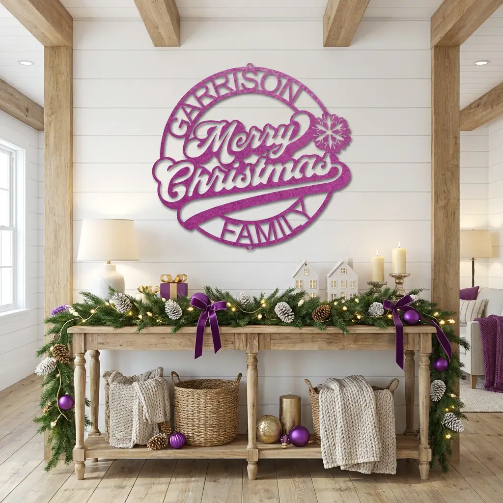 Personalized Merry Christmas Metal Sign | Custom Family Name Christmas Wall Decor | Holiday Metal Wall Art | Christmas Porch Sign | Made in USA