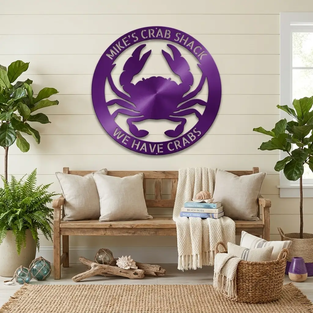Personalized Crab Metal Wall Art | Custom Crab Shack Sign | Coastal Beach House Decor | Funny Seafood Metal Sign | Custom Outdoor Metal Wall Decor | Made in USA