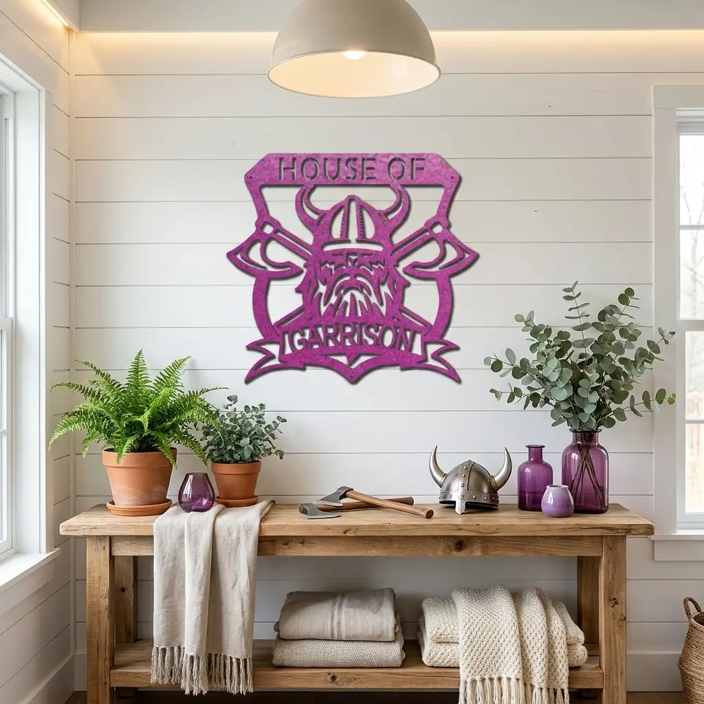 Personalized Viking Metal Wall Art | Custom Viking Family Crest Sign | Norse Warrior Shield Steel Wall Decor | Custom Name Metal Sign | Made in USA