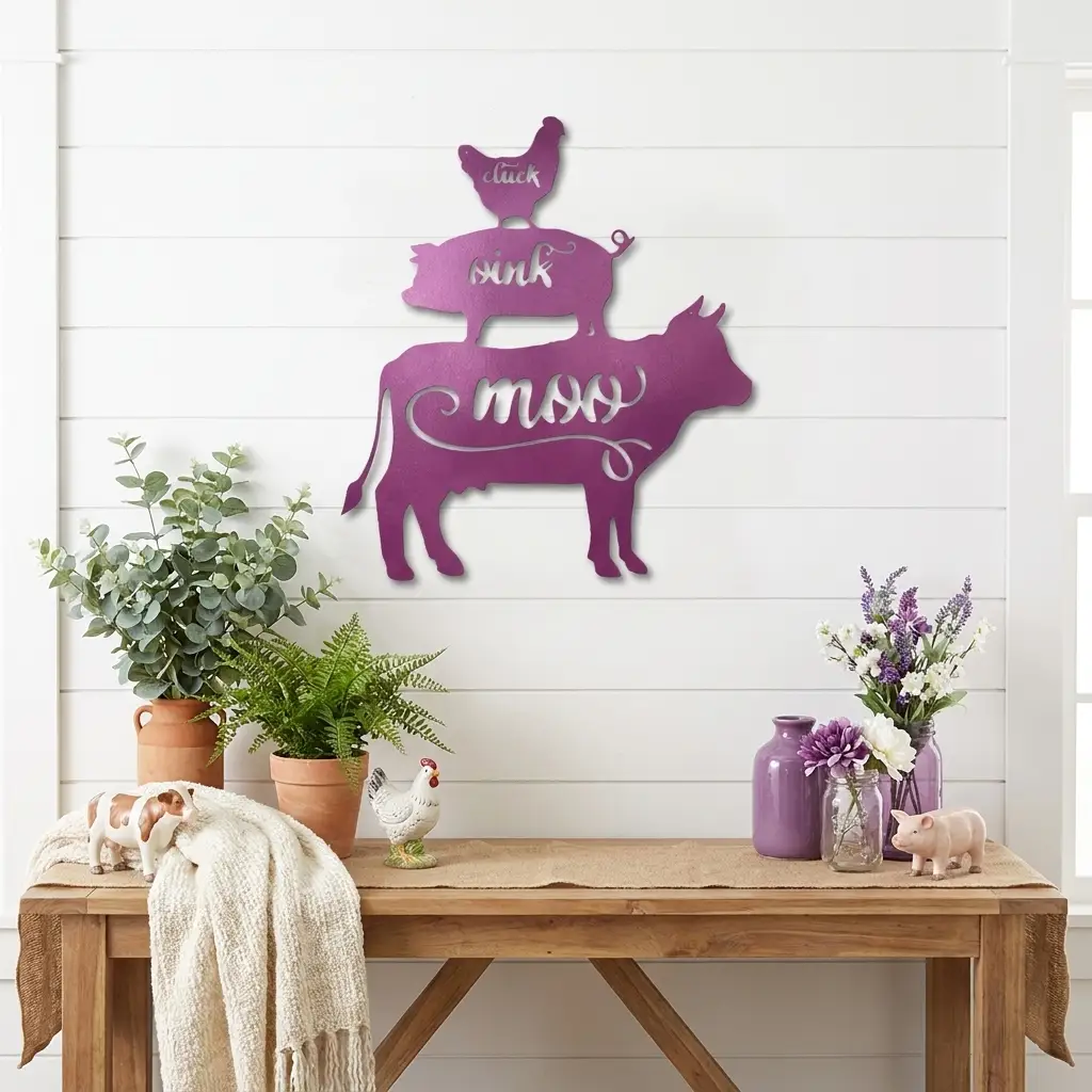 Farm Animals Metal Wall Art – Cow Pig Chicken Kitchen Decor – Farmhouse Wall Decor – Rustic Kitchen Sign – Country Home Decor