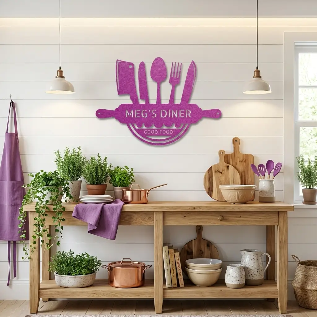 Personalized Kitchen Metal Wall Art – Custom Family Kitchen Sign – Cooking Decor – Chef Utensil Sign - Dining Room Gift - Made in USA